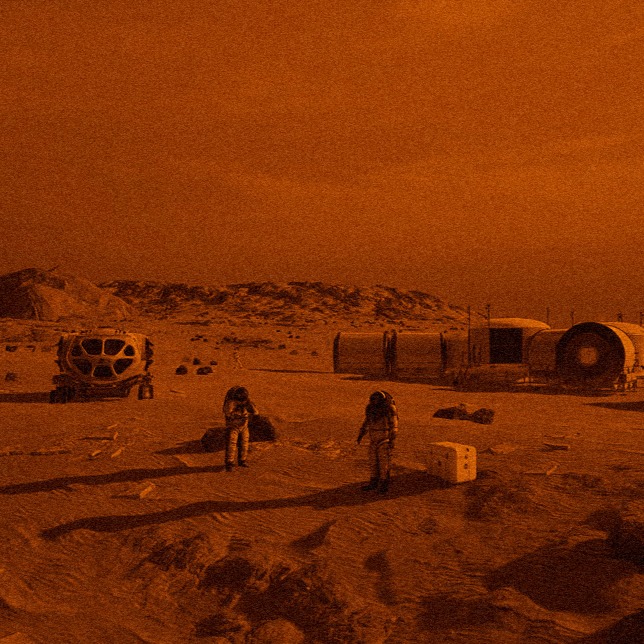 Mars Arrival Station Environment, Mars Environment with people walking around in space suits